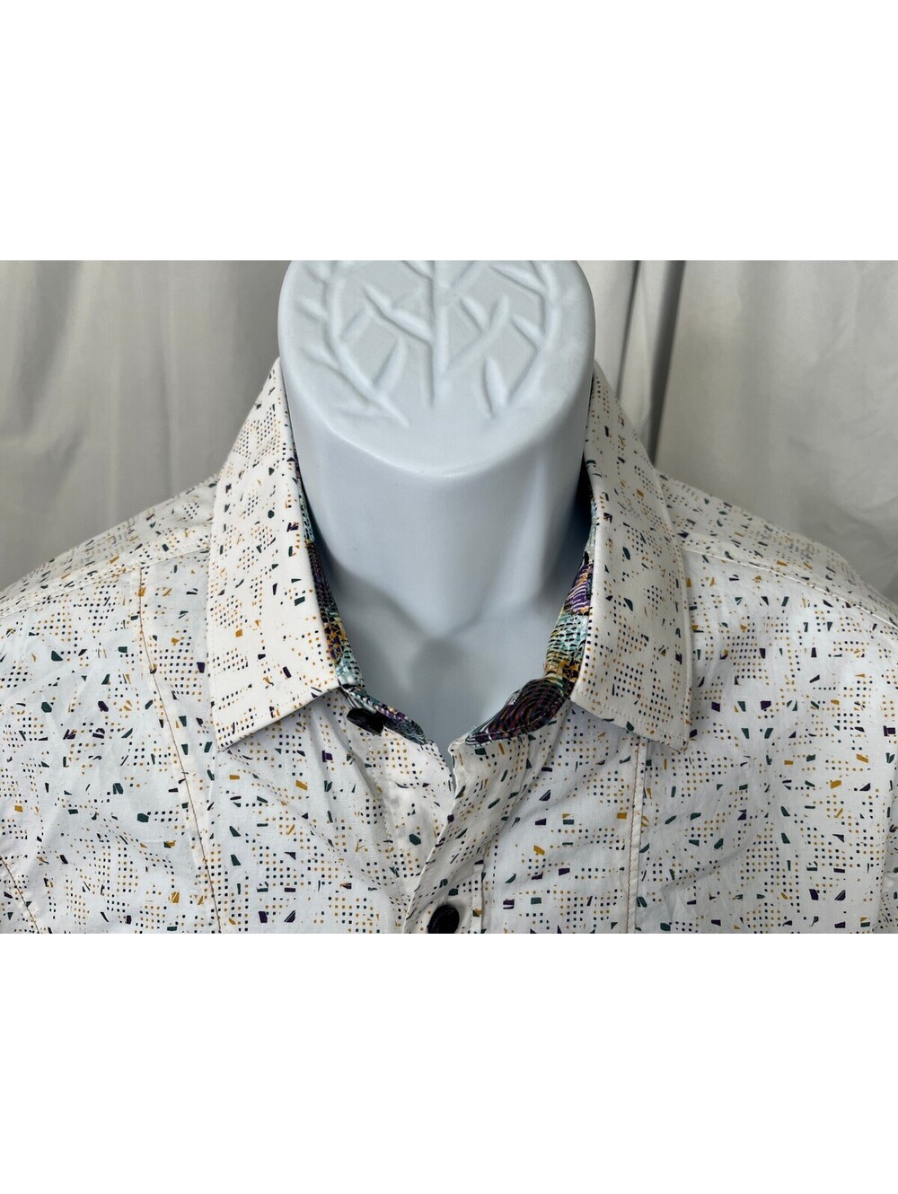 Robert Graham Men's White Multicolor Contracting Flip Cuff Shirt Large L